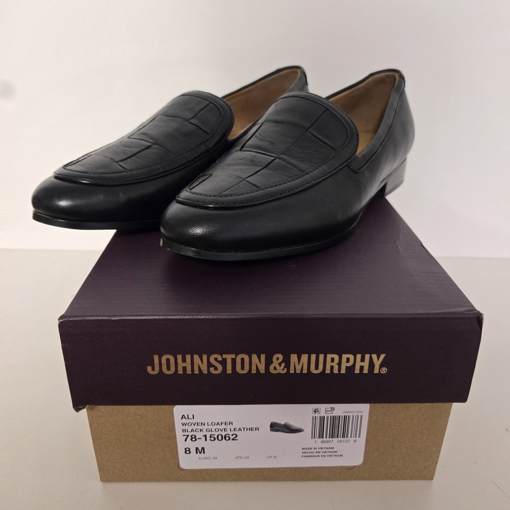 NIB Johnston & Murphy Women's Black Woven Driving Moccasin Loafer Leather Sz 8